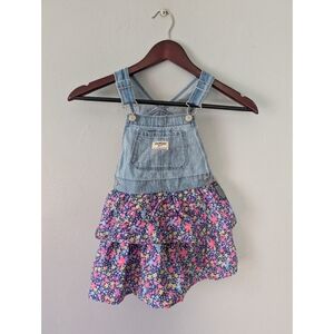 Oshkosh Bgosh 100% Cotton Denim Overall Floral Dress Size 4T New With Tags